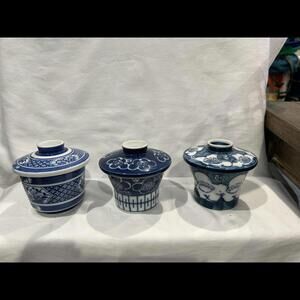 3x Pier 1 Imports Japanese Tea Bowls Chawan Tea Cups Rice Bowls Han Tsutsu-Gata